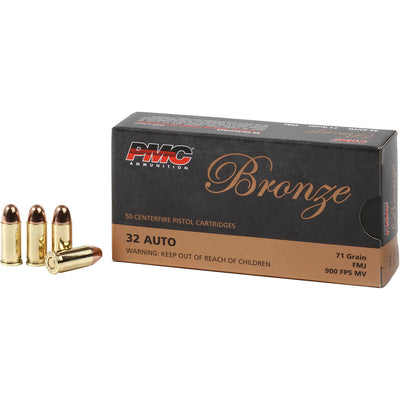 Pmc Bronze Pistol Ammo 32 Auto Fmj 70 Gr. 50 Rd.