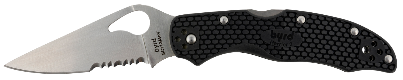 Spyderco Byrd, Spy By01psbk2  Byrd Harrier 2  Blk Frn Pln/serr