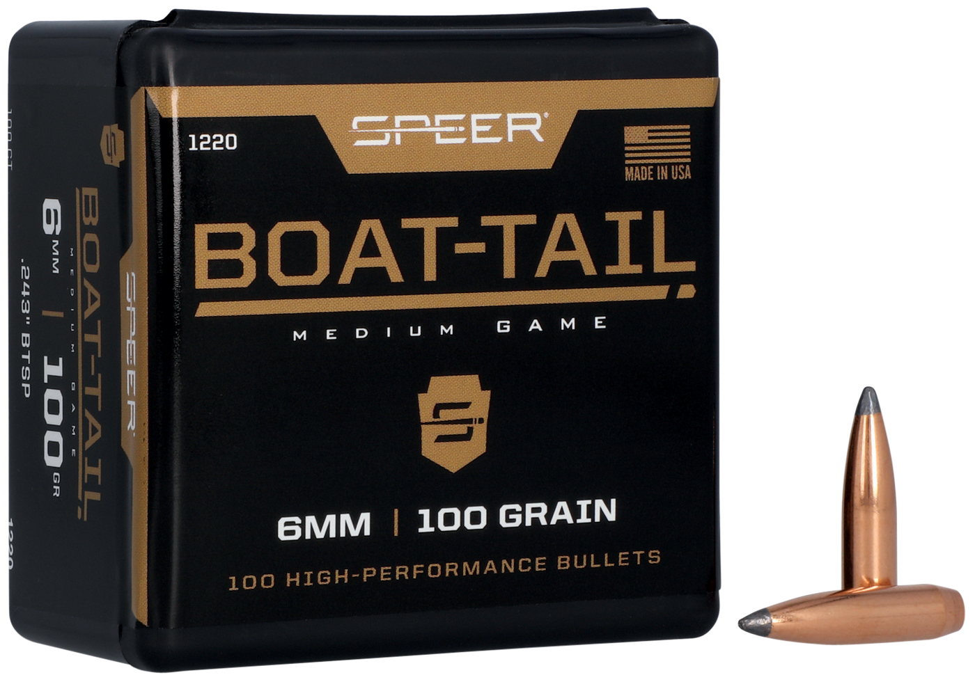 Speer Ammo Boat-tail, Speer 1220      Bull .243 100 Sptzbt         100/5