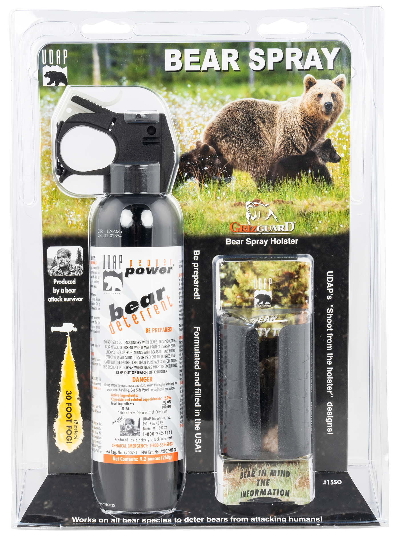 Udap Bear Spray, Udap 15so    Magnum Bear 260g Plastic Holster