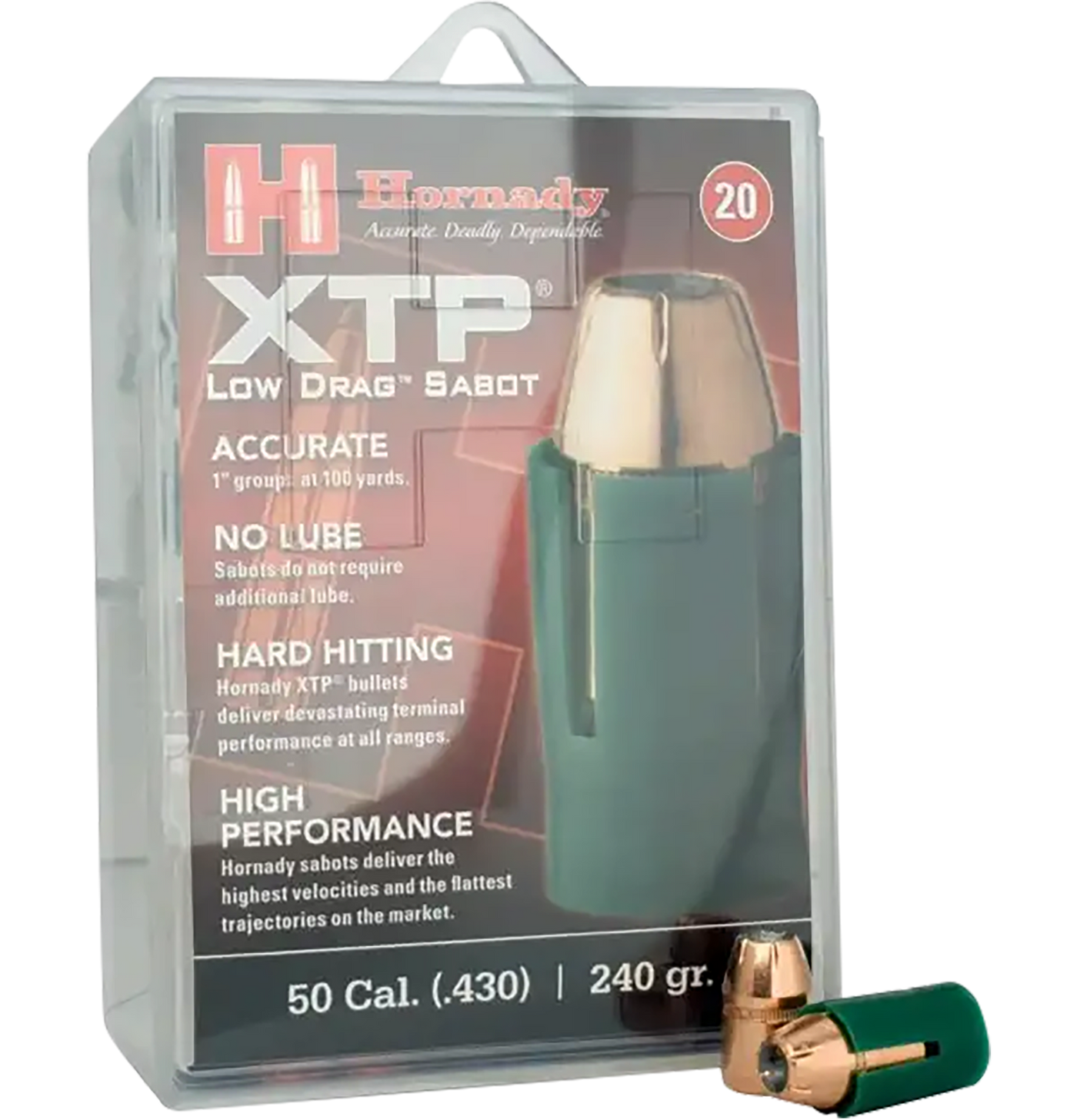 Hornady .50cal Saboted Bullet - .44 240gr. Jhp 20ct 10bx/cs