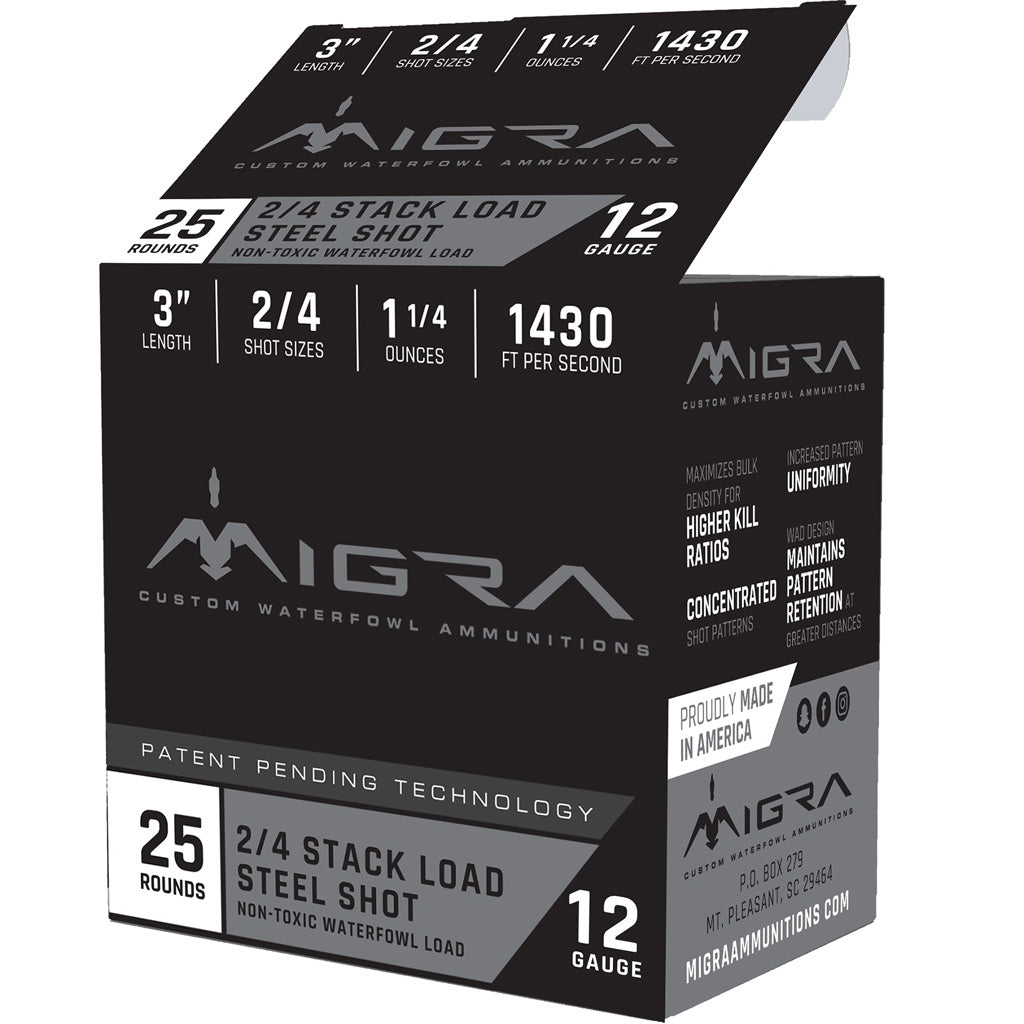 Migra Ammo 12ga 3" Steel Shot - Stxd Load - 2-4 / Box