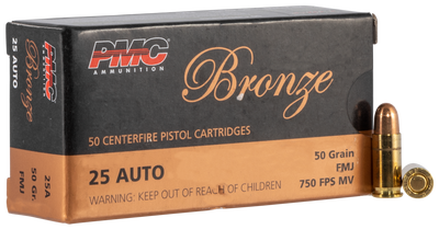 Pmc Bronze Pistol Ammo 25 Acp Fmj 50 Gr. 50 Rd.