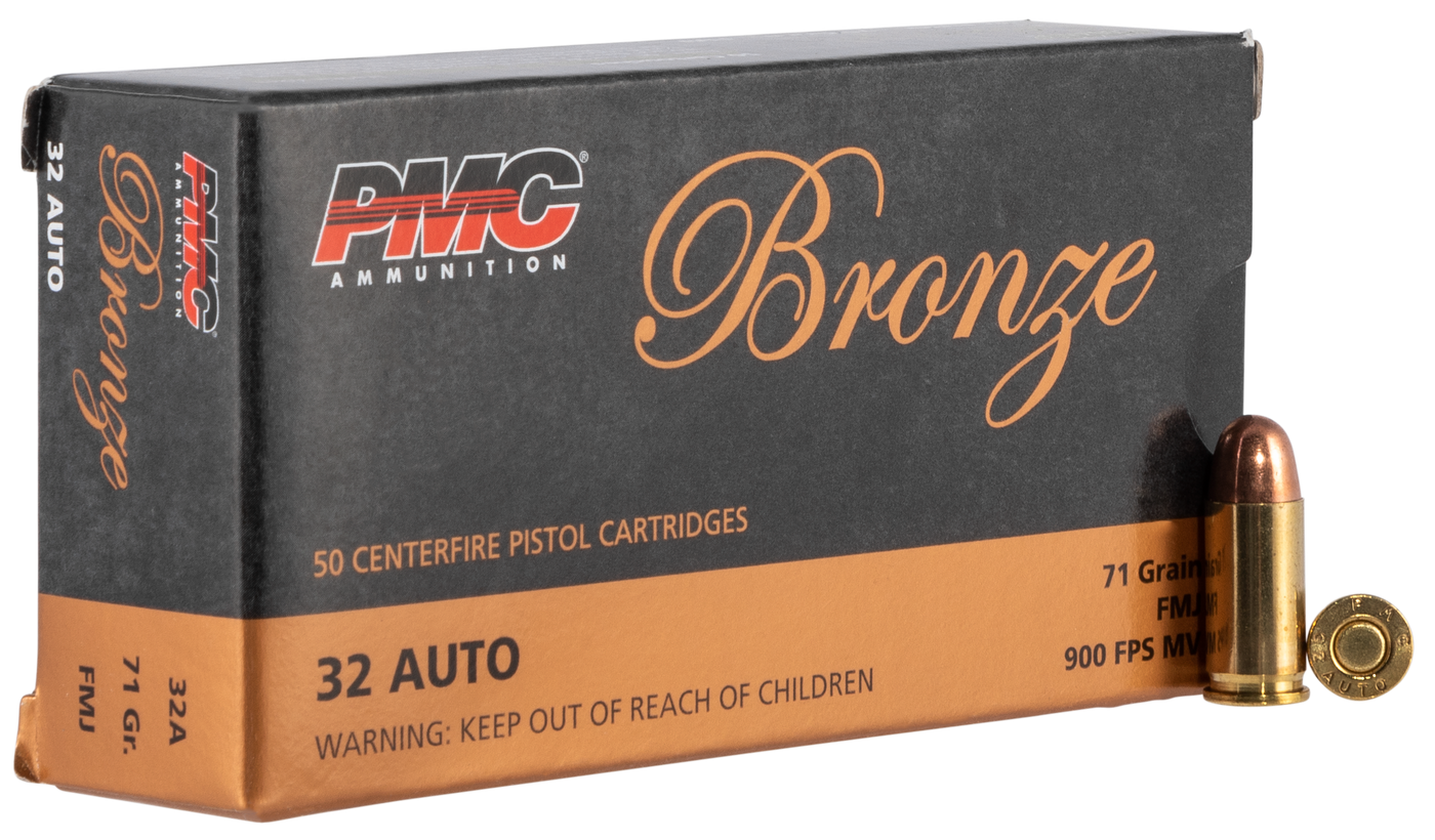 Pmc Bronze Pistol Ammo 32 Auto Fmj 70 Gr. 50 Rd.