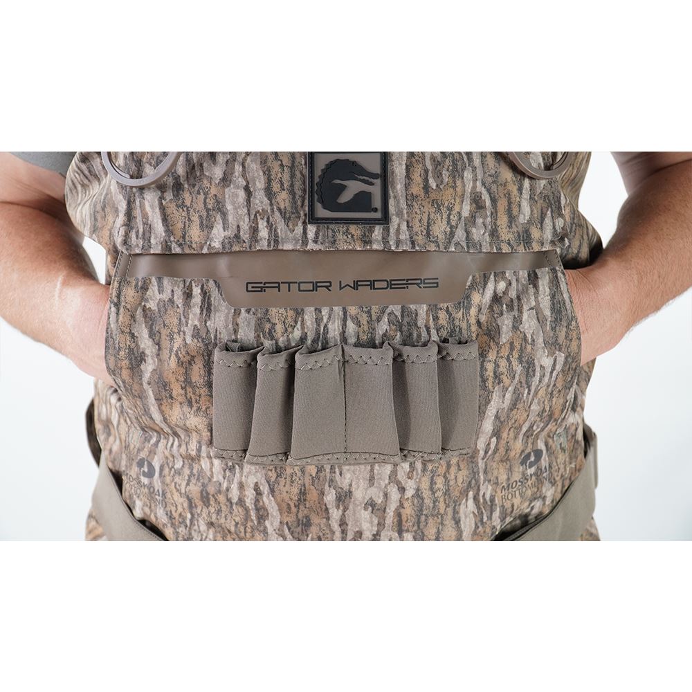 Shield Insulated Waders | Mens - Mossy Oak Bottomland Hunt Gator Waders pocket view