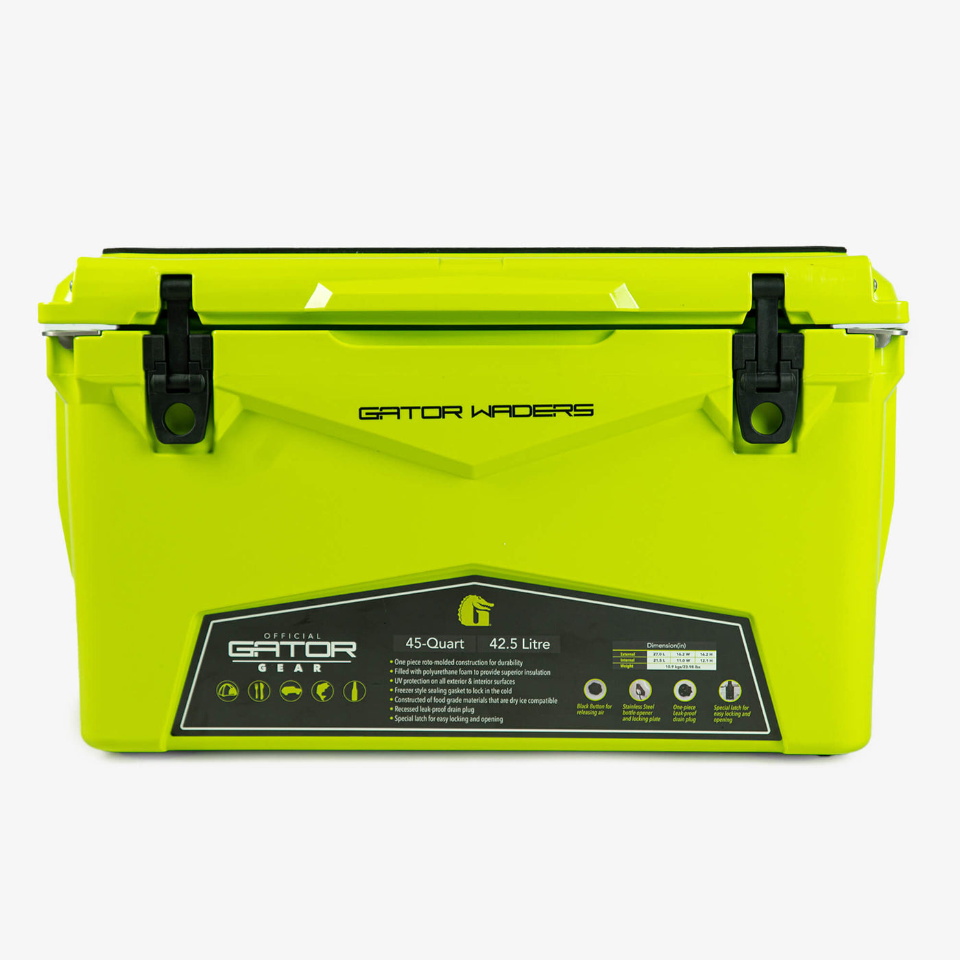 45 quart hard cooler in lime view - closed lid main