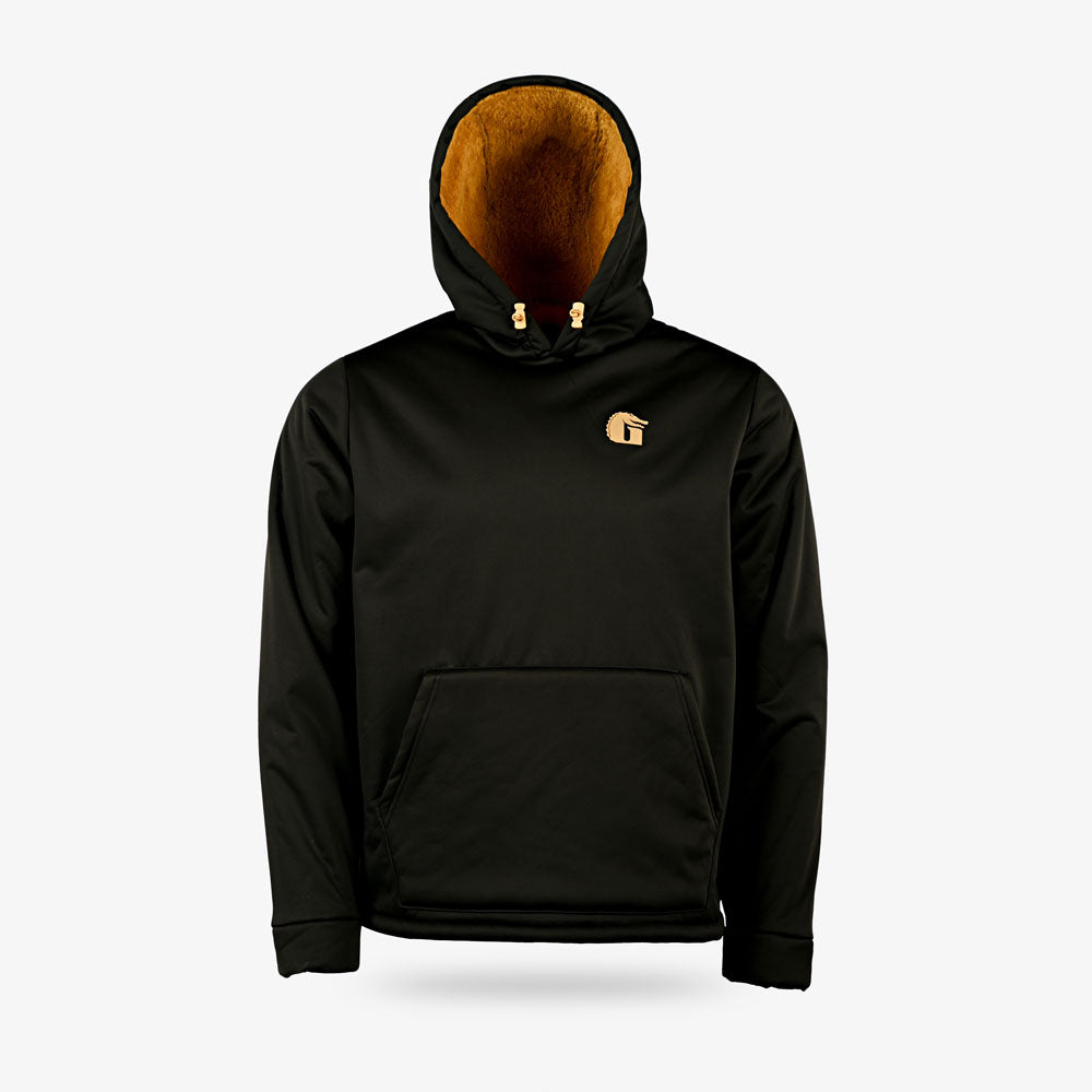 mens highball hoodie dark brown with gold accents - main view