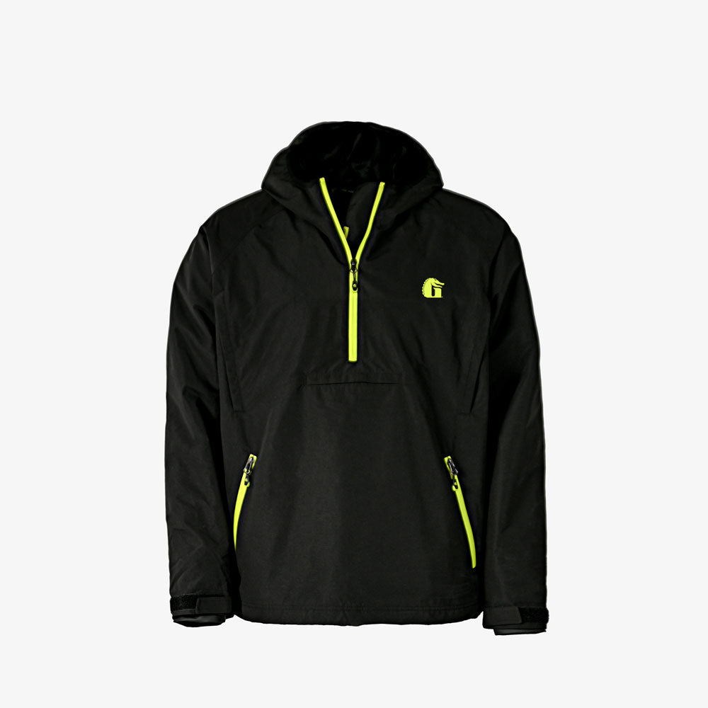 mens bog hoodie in black and lime - front 2 view