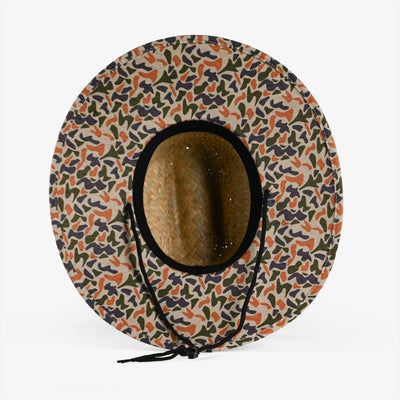 straw hat in old school camo brim view