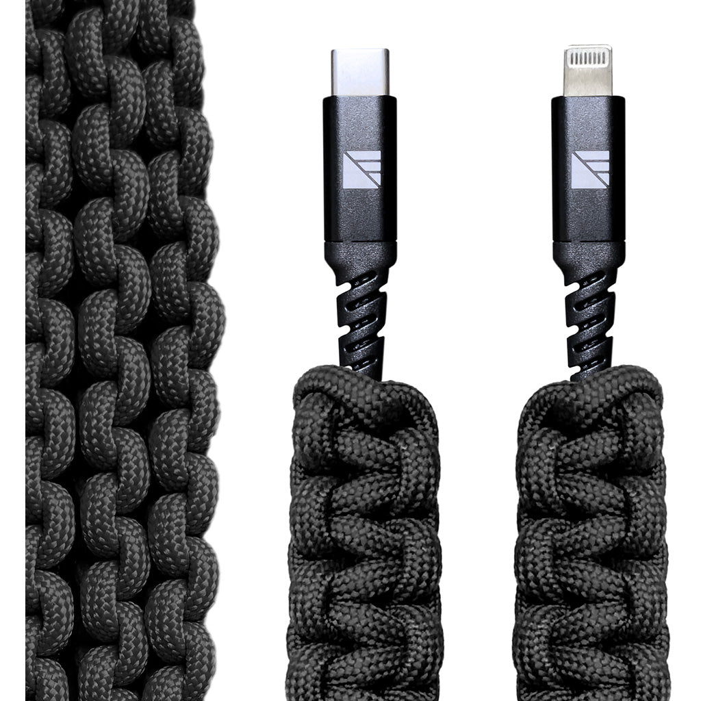 Dark Energy Lightning To C Paracord Cable  Black