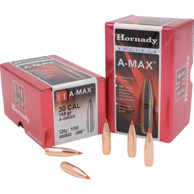 Hornady A-max Match Bullets 30 Cal. .308 168 Gr. A-max Match 100 Box