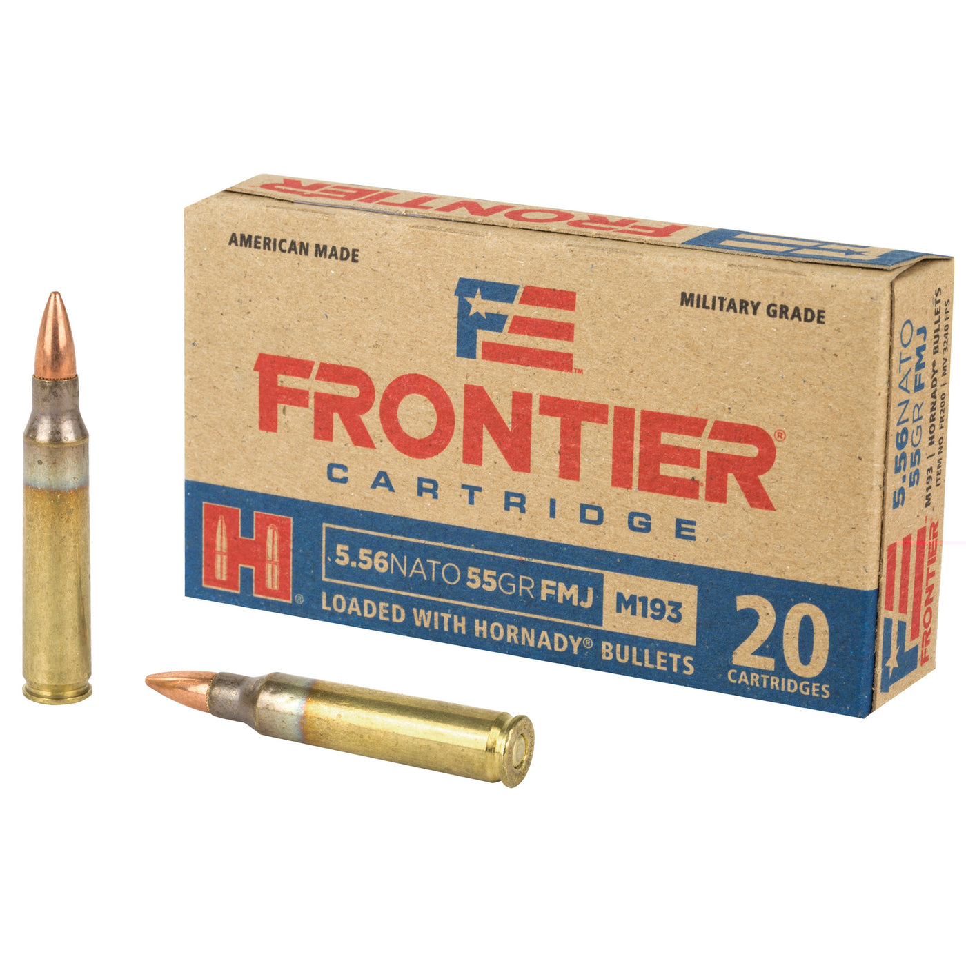 Hornady Frontier Rifle Ammo 5.56 Nato 55 Gr. Fmj 20 Rd.