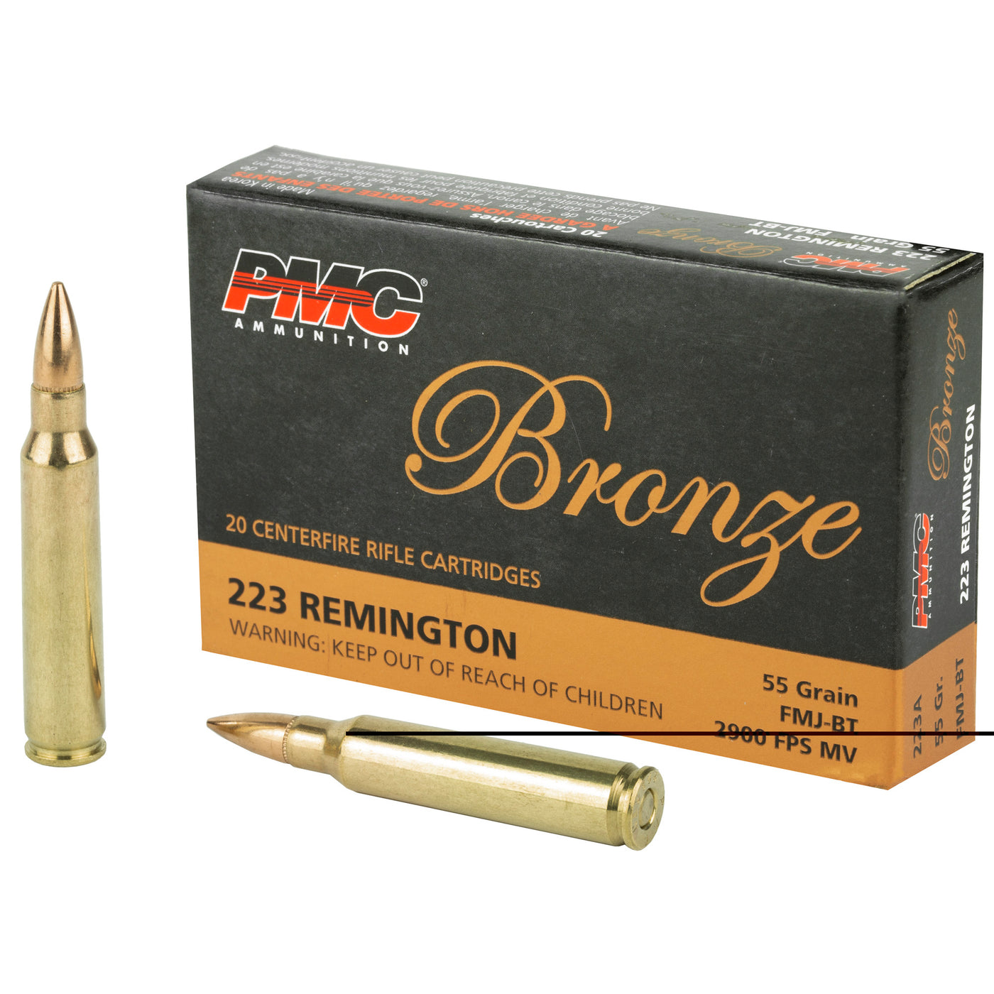 Pmc Bronze Rifle Ammo 223 Rem Fmj Bt 55 Gr. 20 Rd.