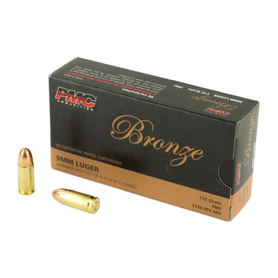 Pmc Bronze Pistol Ammo 9mm Luger Fmj 115 Gr. 50 Rd.