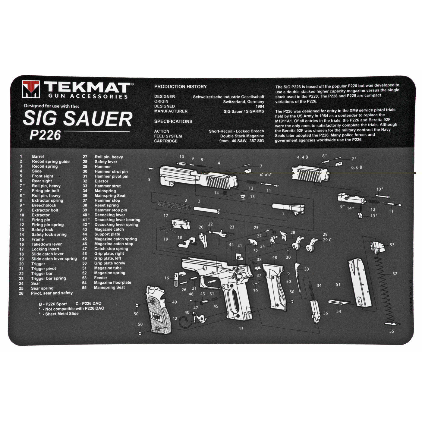 Tekmat Armorers Bench Mat - 11"x17" Sig Sauer 226 Pistol