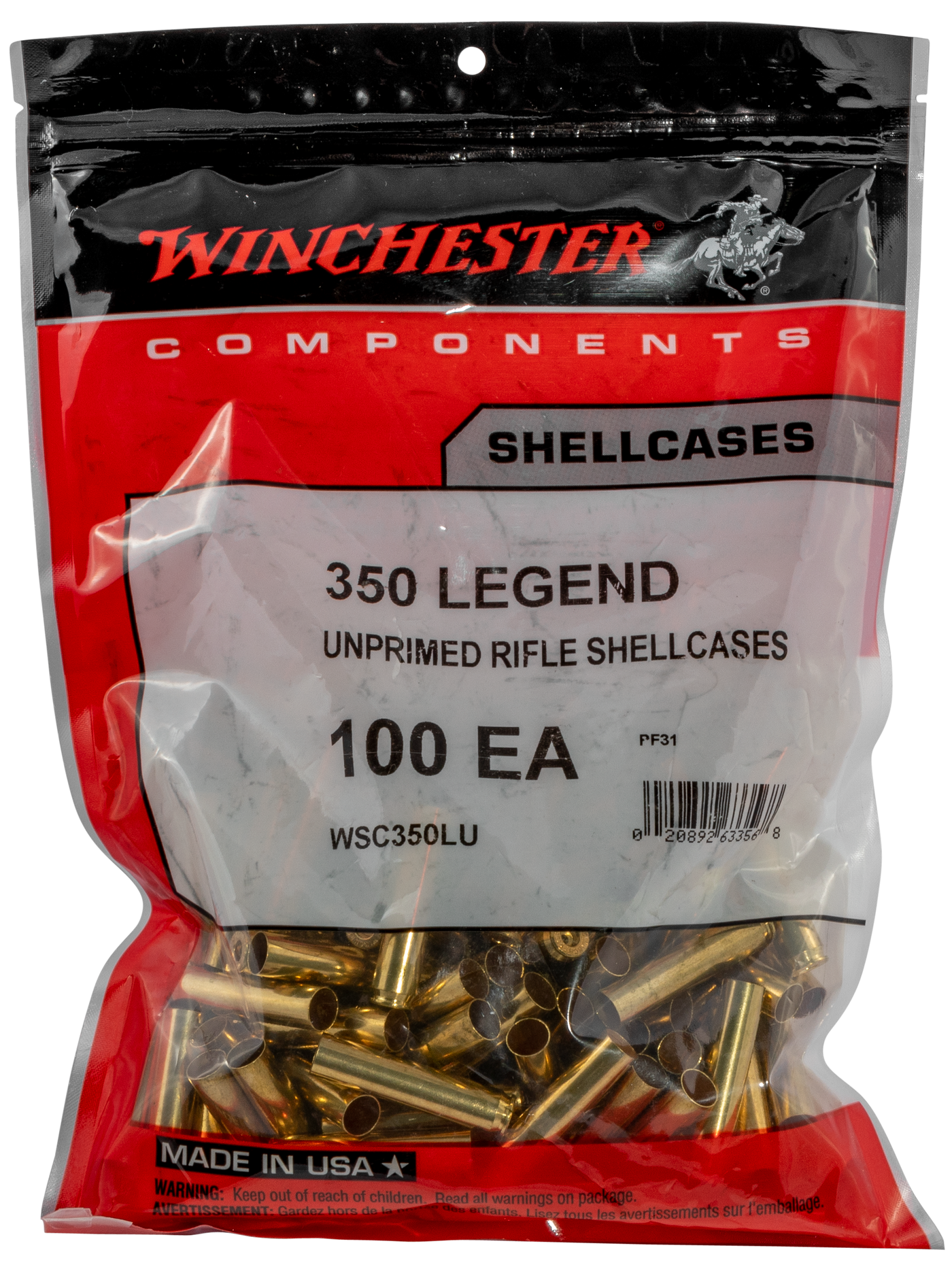 Winchester Ammo Unprimed Cases, Win Wsc350lu      Unpcase     350 Leg       100/bg