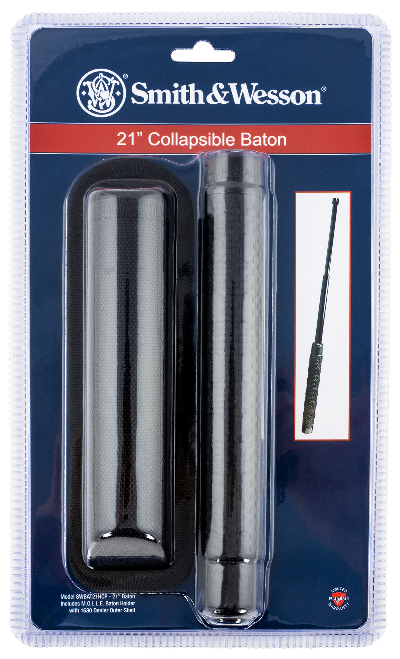 S&w Collapsible Lite Baton 21" - Black With Hand Holster