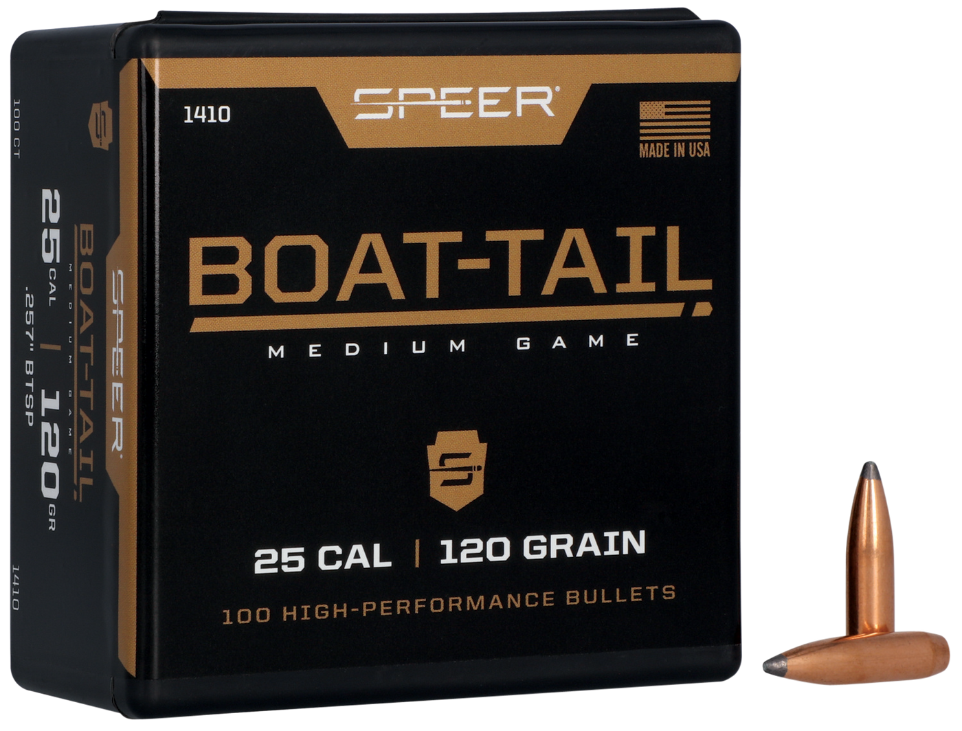 Speer Ammo Boat-tail, Speer 1410      Bull .257 120 Sptzr Bt       100/5