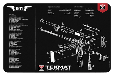 BECK TEK, LLC (TEKMAT) Tekmat Armorers Bench Mat - 11"x17" 1911 Pistol Gun Care