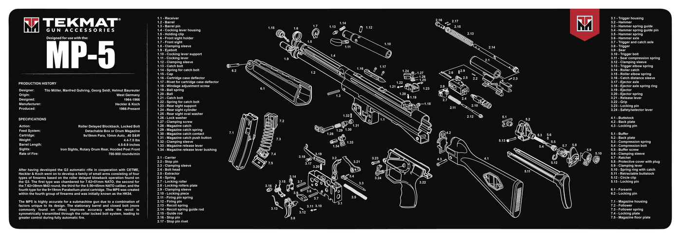 BECK TEK, LLC (TEKMAT) Tekmat Armorers Bench Mat - 12"x36" Heckler & Koch Mp5 Gun Care