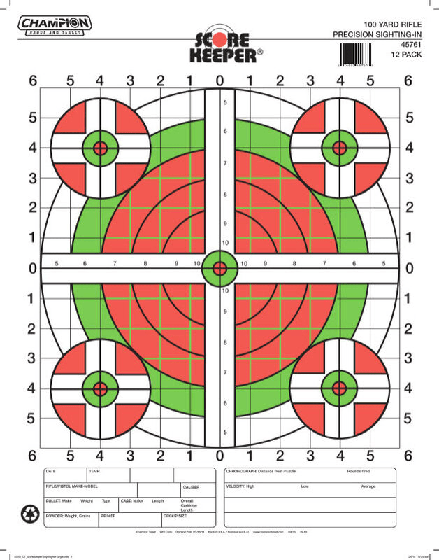 Champion Targets Champion Targets Score Keeper, Champ 45796 100 Yd Org/grn Large Sight In     12pk Shooting