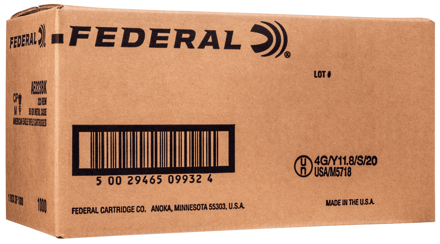 Federal Federal American Eagle, Fed Ae223bkx       223      55 Fmjbt *cs*   1000/1 Ammo