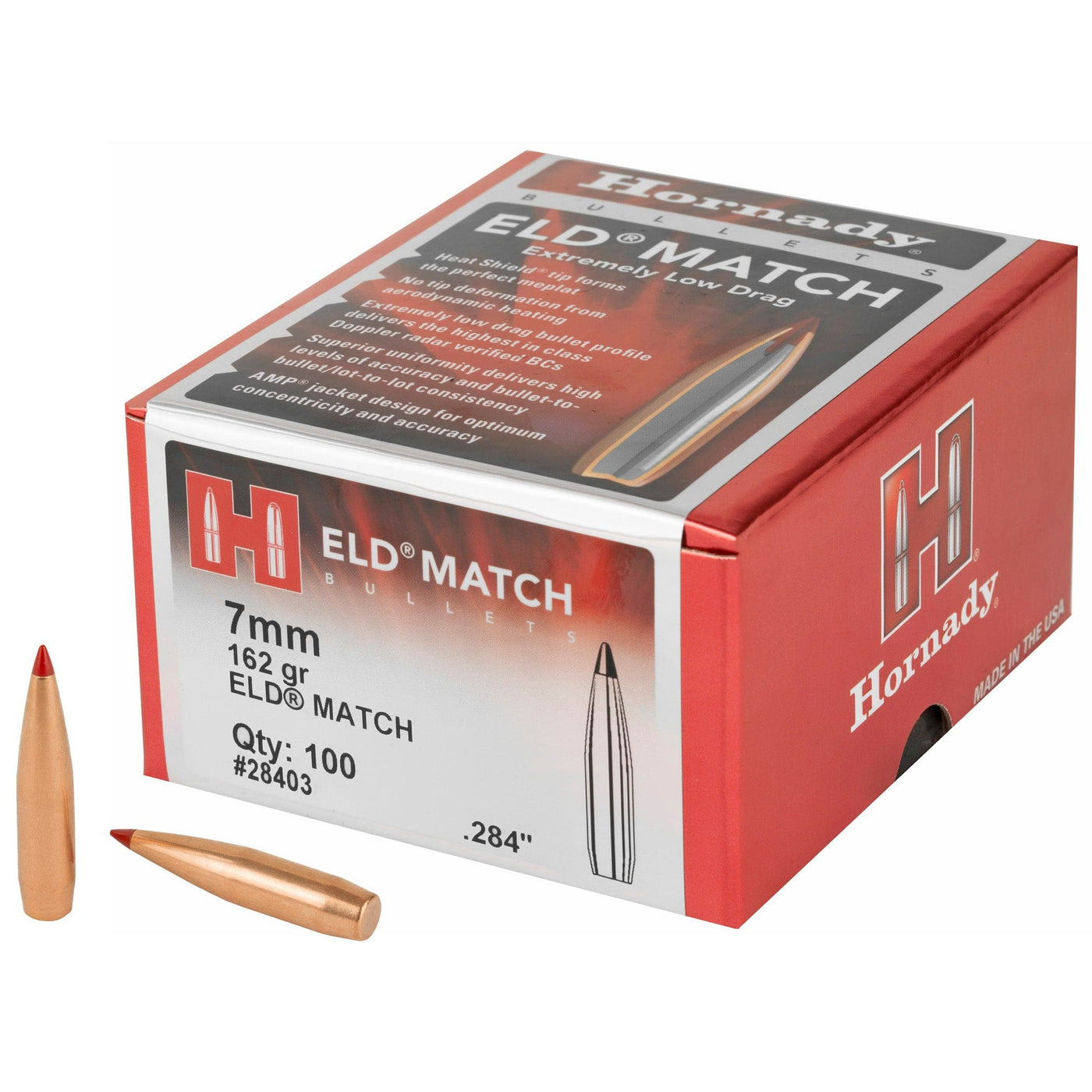 Hornady Hornady Eld Match Bullets 7mm .284 162 Gr. Eld Match 100 Box Reloading