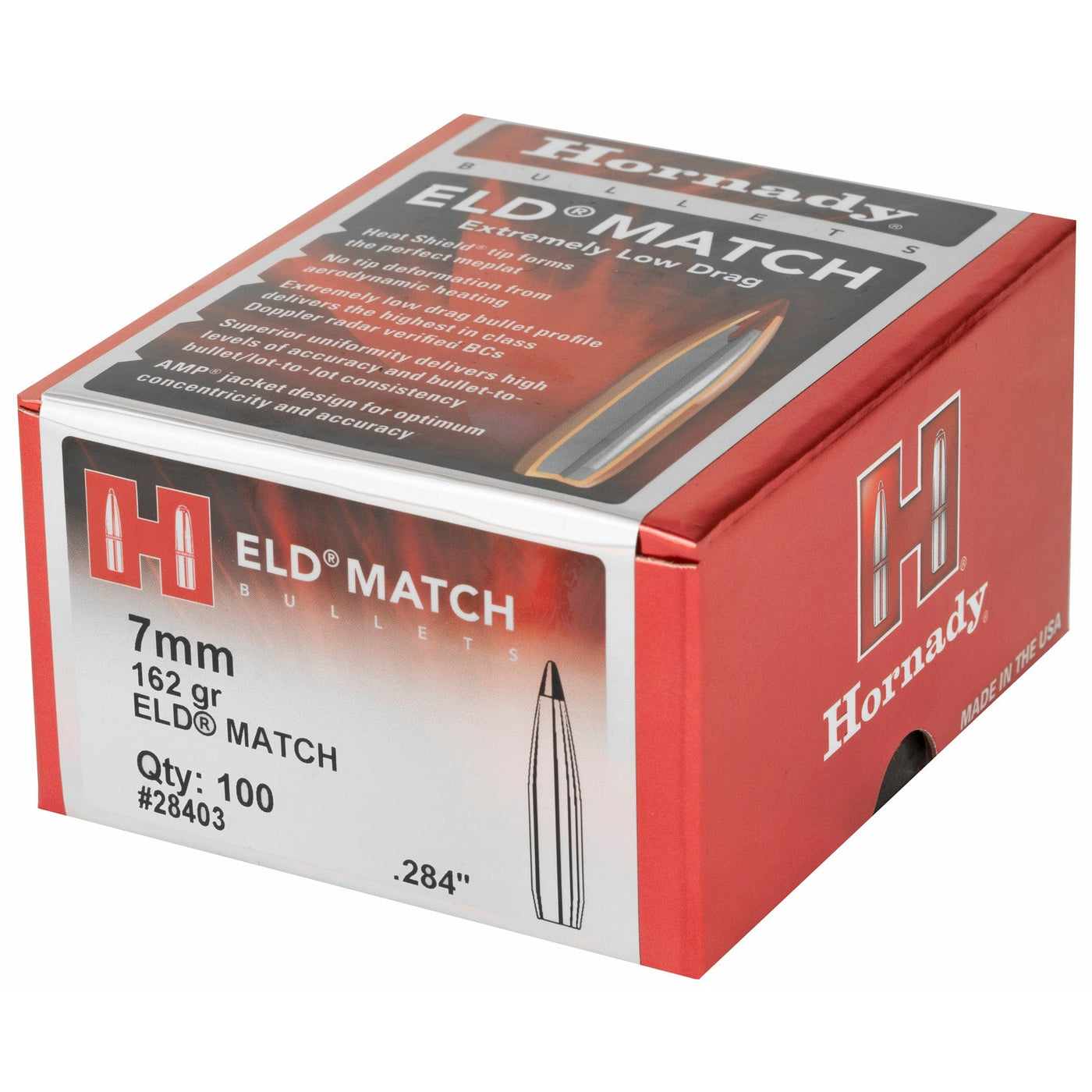 Hornady Hornady Eld Match Bullets 7mm .284 162 Gr. Eld Match 100 Box Reloading