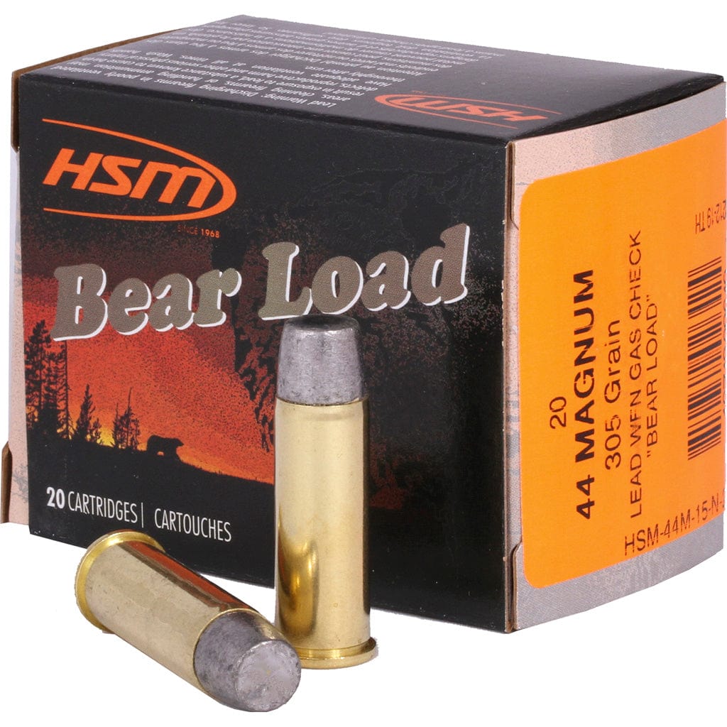 HSM Hsm Bear Load Ammunition 44 Mag. Wide Flat Nose 305 Gr. 20 Rd. Ammo