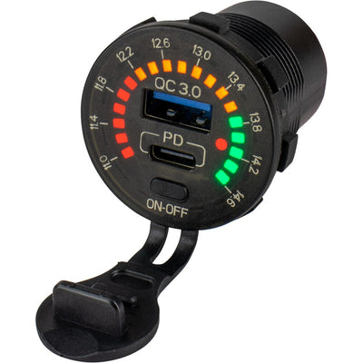 Sea-Dog Sea-Dog Round Rainbow Voltmeter w/USB & USB-C Power Socket Electrical