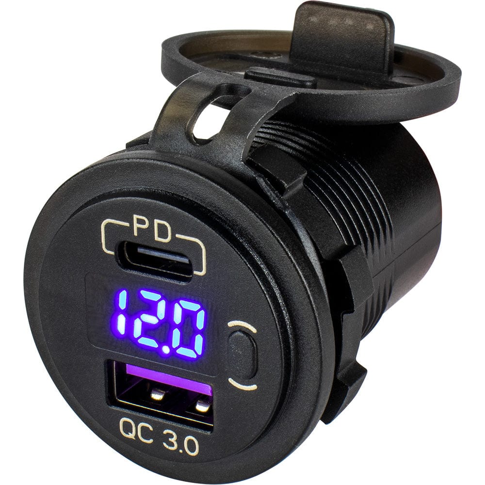 Sea-Dog Sea-Dog Round USB & USB-C Power Socket w/Hidden Voltmeter Electrical