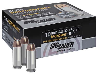 Sig Sauer Sig 10mm Auto 180gr Jhp - 20rd 10bx/cs Elite V-crown Ammo