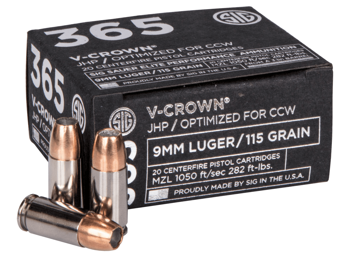 Sig Sauer Sig 365 9mm Luger 115gr - 20rd 10bx/cs Elite V-crown Jhp Ammo