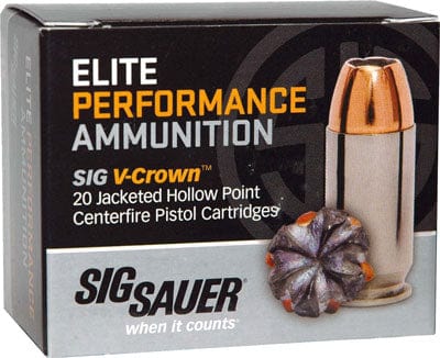 Sig Sauer Sig 380acp 90gr Elite V-crown - 20rd 10bx/cs Jhp Ammo