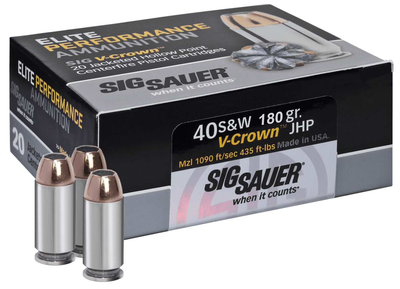 Sig Sauer Sig 40 Sw 180gr Elite V-crown - 20rd 10bx/cs Jhp Ammo