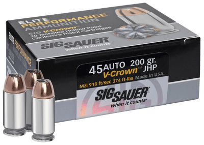 Sig Sauer Sig 45acp 230gr Elite V-crown - 20rd 10bx/cs Jhp Ammo