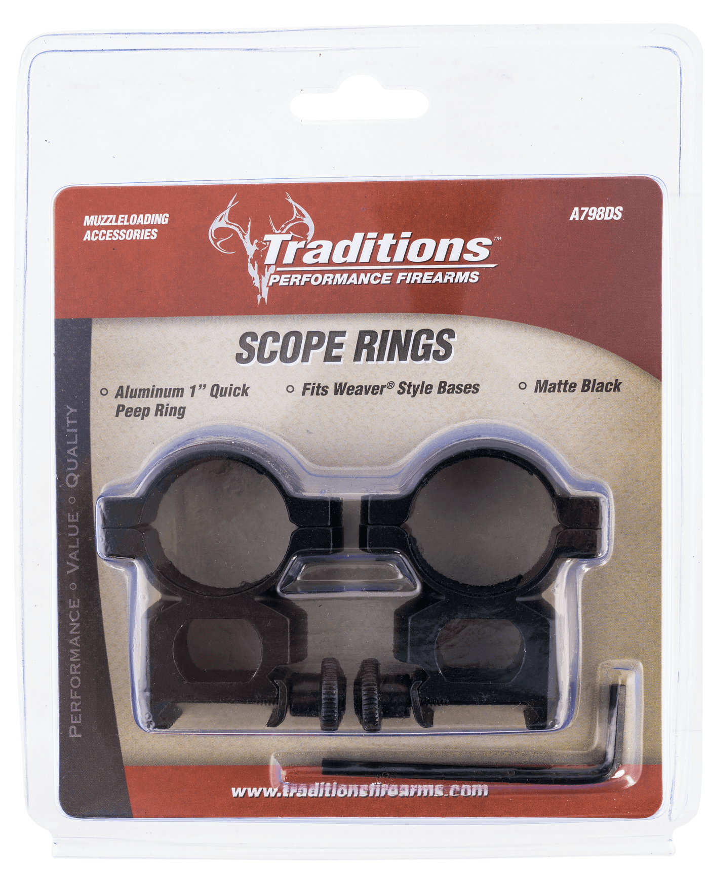 Traditions Traditions Scope Ring Set, Trad A798ds   Alum 1in Rings Quick Peep Optics Accessories