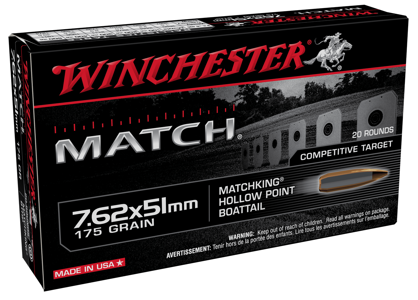 Winchester Ammo Winchester Match Rifle Ammo 7.62x51mm 175 Gr. Sierra Bthp 20 Rd. Ammo