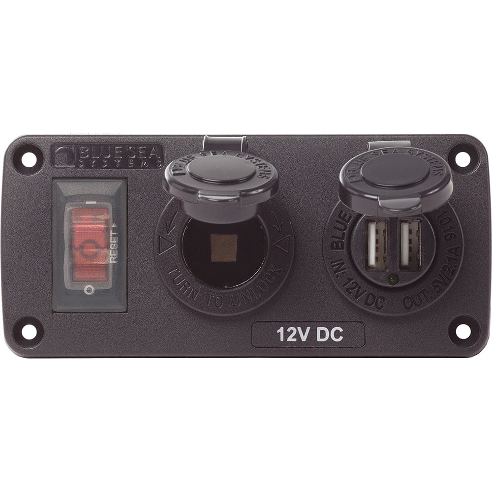 Blue Sea Systems Blue Sea 4363 Water Resistant USB Accessory Panels - 15A Circuit Breaker, 12V Socket, 2.1A Dual USB Charger Electrical