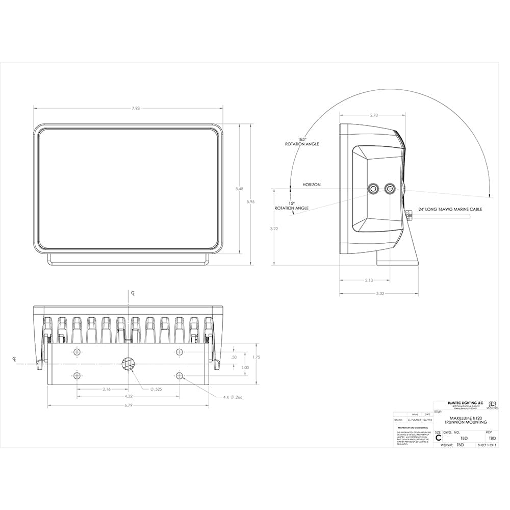 Lumitec Lumitec Maxillume h120 - Trunnion Mount Flood Light - White Housing - White Dimming Lighting