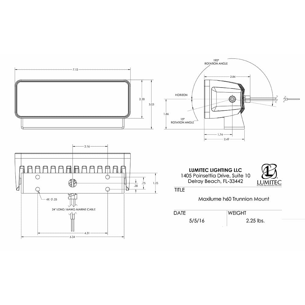 Lumitec Lumitec Maxillume h60 - Trunnion Mount Flood Light - White Dimming - White Housing Lighting