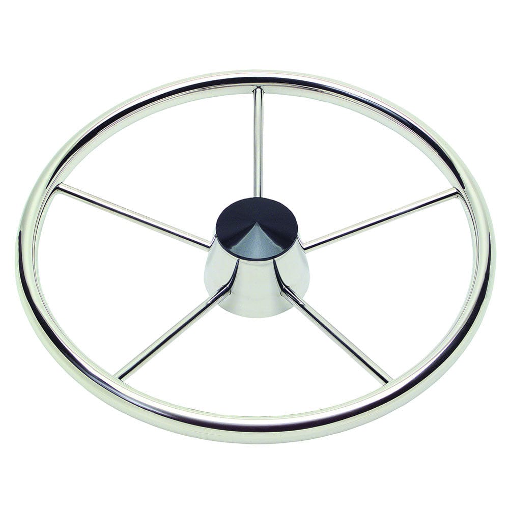 Schmitt & Ongaro Marine Schmitt & Ongaro 170 13.5" Stainless 5-Spoke Destroyer Wheel w/ Black Cap and Standard Rim - Fits 3/4" Tapered Shaft Helm Marine Hardware