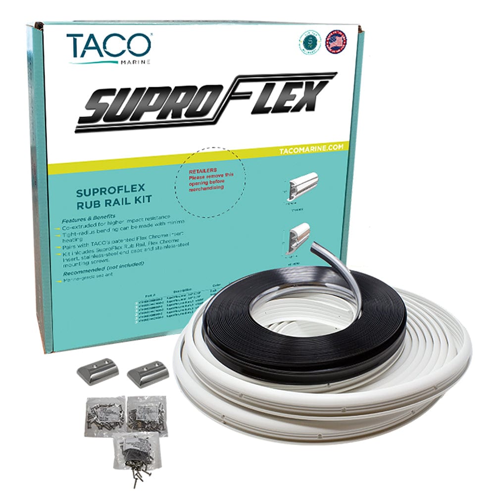 TACO Marine TACO SuproFlex Rub Rail Kit - White w/Flex Chrome Insert - 2"H x 31/32"W x 80'L Marine Hardware