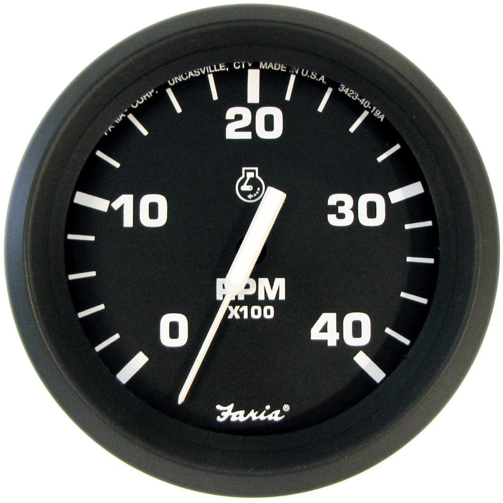 Faria Beede Instruments Faria Euro Black 4" Tachometer - 4000 RPM (Diesel) (Mechanical Takeoff) Marine Navigation & Instruments