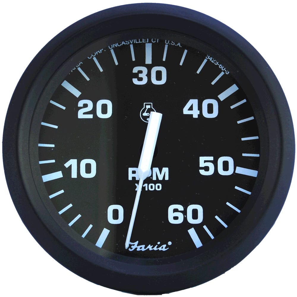 Faria Beede Instruments Faria Euro Black 4" Tachometer - 6,000 RPM (Gas - Inboard & I/O) Marine Navigation & Instruments