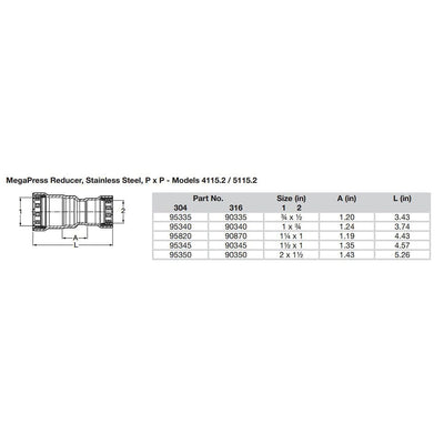 Viega Viega MegaPress 1" x 3/4" Stainless Steel 304 Reducer - Double Press Connection - Smart Connect Technology Marine Plumbing & Ventilation