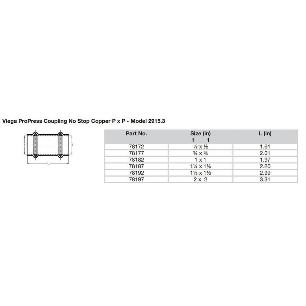 Viega Viega ProPress 1/2" Copper Coupling w/o Stop - Double Press Connection - Smart Connect Technology Marine Plumbing & Ventilation