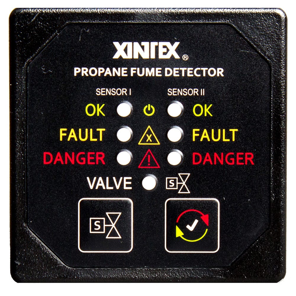 Fireboy-Xintex Xintex Propane Fume Detector & Alarm w/2 Plastic Sensors & Solenoid Valve - Square Black Bezel Display Marine Safety