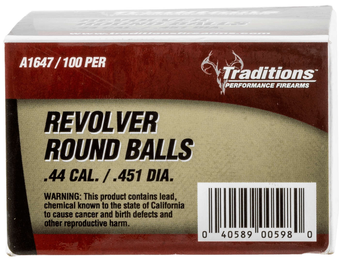 Traditions Traditions Revolver, Trad A1647    Revlvr Round Ball .451  100 Muzzleloading