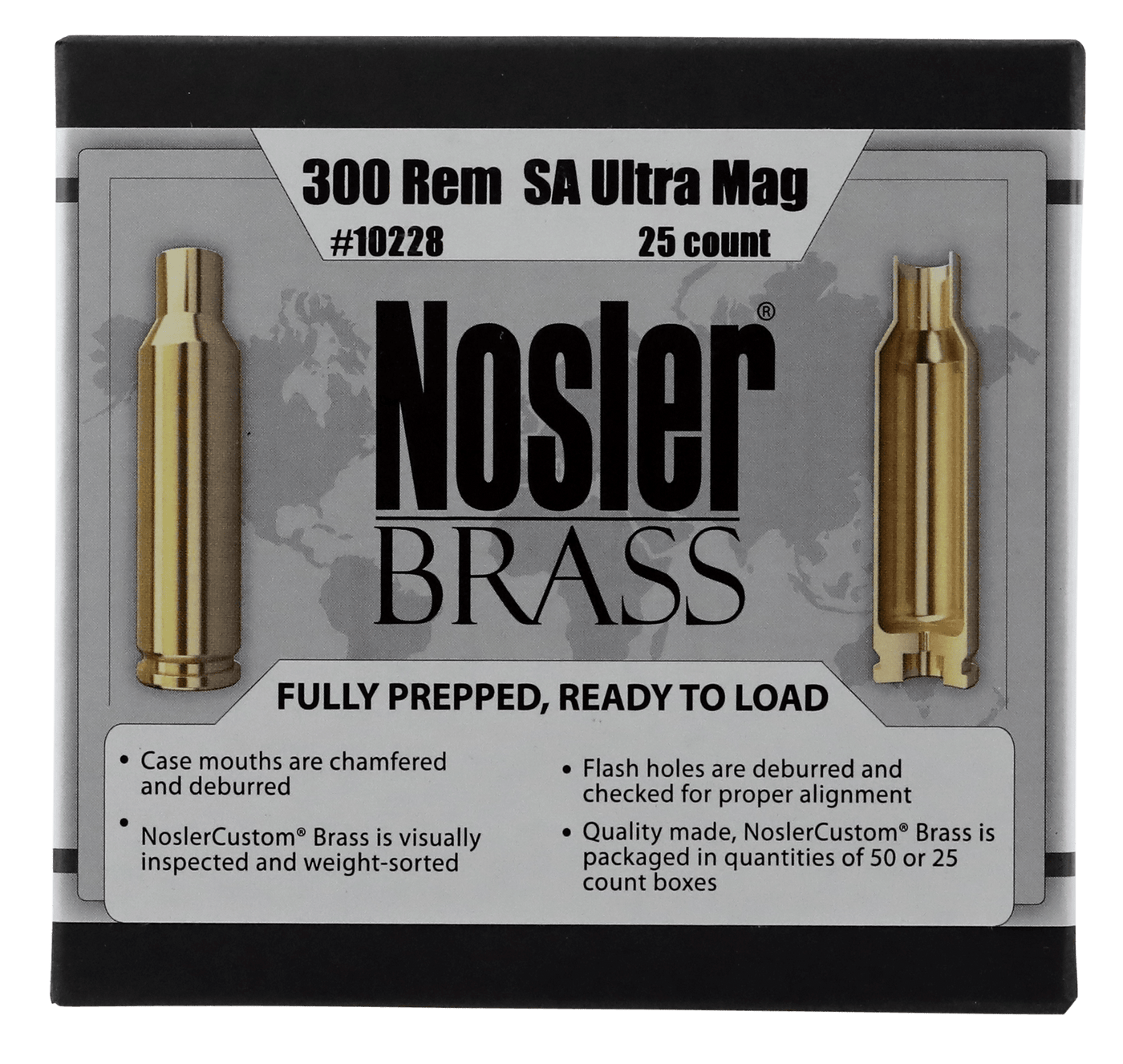 Nosler Nosler Unprimed Cases, Nos 10228 Custom Brass 300 Rem Sa Um            25 Reloading